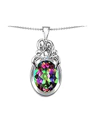 Original Star K (tm) Large Loving Mother and Twins Family Pendant With Oval 11x9mm Rainbow Mystic Topaz in 925 Sterling Silver