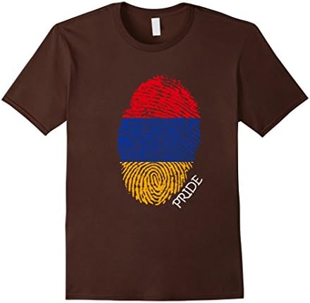Men's Armenia Armenian Pride Flag Fingerprint Country T-Shirt Medium Brown