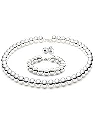 Designe Inspired 10mm LARGE SHINY POLISHED Italian Sterling Silver Round BALL Bead Necklace 18"in with 7.5" Bracelet and 10mm Ball Stud Earrings SET COMBO