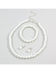 Childrens Girls Jewelry 3pc Pearl Set Bracelet, Necklace & Earrings for Girls