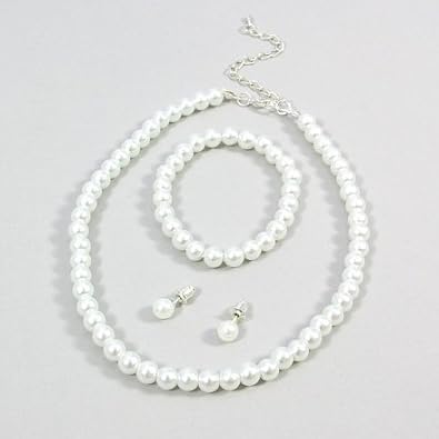 Cheap Girls Jewelry Childrens Girls Jewelry 3pc Pearl Set Bracelet, Necklace & Earrings for Girls For Sale