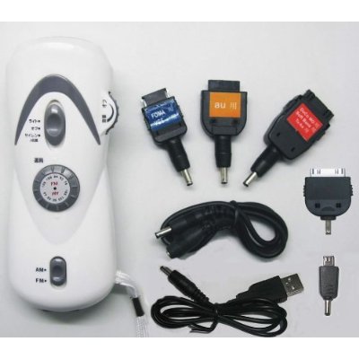 充電対応ラジオ付き手回し充電LED懐中電灯【ミニプチ】：携帯電話充電対応