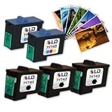 Remanufactured Alternative to Dell 7Y743 & 7Y745 Combo Set - 3 Black and 2 Color + Free 20 Pack of LD Brand 4x6 Photo Paper