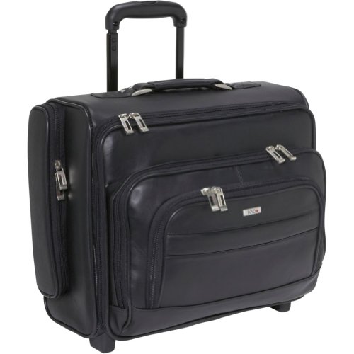 United States Luggage D9644 Rolling Laptop Case/Overnighter, Leather, 15-1/2 x 10 x 14, Black