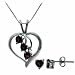Sterling Silver Genuine Garnet Diamond Heart Pendant and Stud Earrings Set
