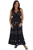 Black Embroidered Shirred Maxi Dress