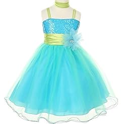 Girls Charmeuse/Tulle Two-Toned Wrap Sequined  Mesh  Dress With a Sash  and Ruffles