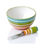 Clay Art Floral Stripe Dip Bowl with Spreader