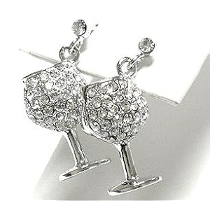 Cheers! 3d Crystal Wine Glass Charm Post Earrings with Ice Crystals Comes Gift Boxed