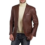 BGSD Men's Peaked-Lapel Lambskin Leather Blazer in Black, Espresso, or Hazelnut