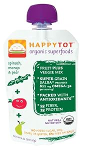 HAPPYBABY Happy Tot - Spinach, Mango and Pear, Stage 4, 4.22  Ounce Pouch (Pack of 16)