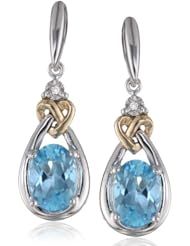 Love Knot Sterling Silver and 14k Yellow Gold Blue Topaz with Diamond-Accent Earrings