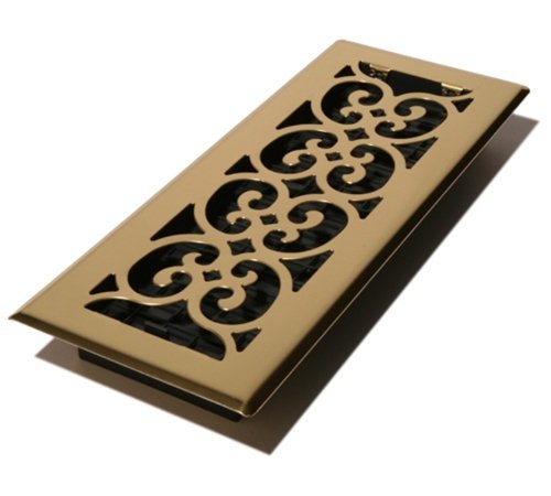 Decor Grates SPH412 4-Inch by 12-Inch Scroll Floor Register, Polished Brass Finish