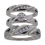 14KT White Gold Wedding Band Ring Set .25ct Diamonds