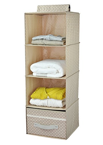 Collapsible Hanging Wardrobe Storage Shelves, Shoe Rack, 4-tier with Drawer, Apricot Dot Collapsible Hanging Wardrobe Storage Shelves, Shoe Rack, 4-tier with Drawer, Apricot Dot