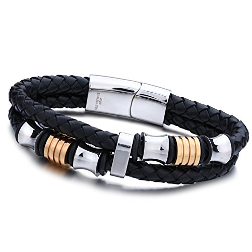 Jstyle Stainless Steel Braided Leather Bracelet for Men Rope Magnetic-Clasp 7.5-8.5 Inch
