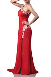 Sexy One Shoulder Lace Slit Tulle Evening Dress/Prom Dress 