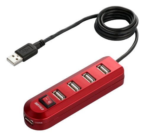 バッファローコクヨサプライ BUFFALO USB2.0Hub セルフ&バスパワー 4+1ポート スイッチ付 レッド BSH5A02RD