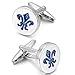 Men's 2 PCS Rhodium Plated Enamel Cufflinks Silver Tone Blue Knight Fleur De Lis Shirt Wedding Business 1 Pair Set