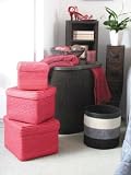Set of 3 Pink Wheatstraw Square Storage Boxes