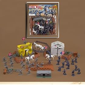 72 Piece Civil War Plastic Army Men Play Set ~ 52mm Union and Confederate Figures, Bridge,... by McToy.