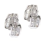 Platinum over Sterling Silver Cz Baguette Diamond Earrings