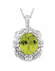14K White Gold Oval Cut Peridot and Diamond Pendant -- LIFETIME WARRANTY