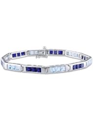 Sterling Silver 15 4/5ct TGW Blue Topaz and Created Blue Sapphire Bangle Bracelet (7.25")