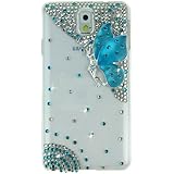 Handmade Luxury Designer Bling 3D Colorful Special Crystal Angle Wing Genius Case Cover For Samsung Galaxy Smart Mobile Phones (Galaxy Note 3 III N9000, Mint)