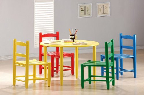 5pc Children Multi-Color Wood Table & Chairs Set Kid Furniture