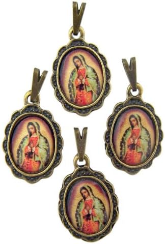 Lot of 4 Our Lady of Guadalupe Color Icon Medal 3/4 Inch Bronze Tone Pendant