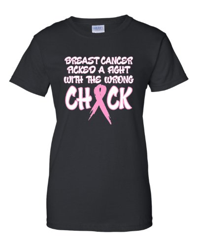 X-Large Black Womens Breast Cancer Picked A Fight With The Wrong Chick T-Shirt