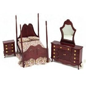 Luxury Doll Furniture -Solid Wood Mahogany Double Bedroom Set - 10pcs set