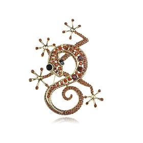 Red Ruby Crystal Rhinestone Gold Tone Gecko Lizard Reptile Animal Pin Brooch: Jewelry
