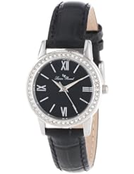 Lucien Piccard Womens LP-12006-01 Veleta Black Textured Dial Swarovski Crystal Accents Black Leather Watch