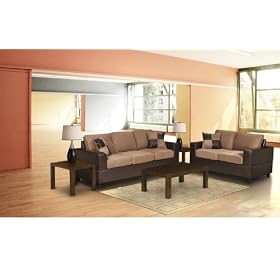 Seattle 7-pcs Living Room Set in Saddle Color. *** FREE SHIPPING *** Include Sofa, Loveseat, 3pcs Coffee End Table and 2 Contemporary Lamps MSRP$1299
