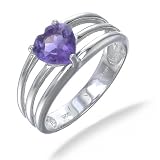 7MM 1.35 CT Heart Cut Amethyst Ring In Sterling Silver (Available in Sizes 5-9)