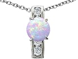 2.05 cts 925 Sterling Silver 14K White Gold Plated Lab Created Round Opal Pendant