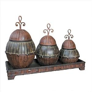 Dores Canisters and Tray in Olive Bronze and Red Rust by 
