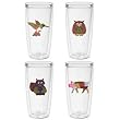 Patchwork Animals 16 oz Insulated Beverage Tumblers Set, Clear (4 designs)