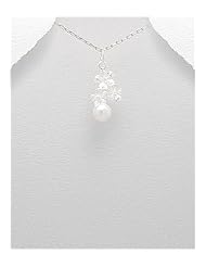 Flower Fresh Water Pearls Pendant Necklace In 92.5 Sterling Silver