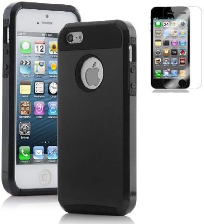 suchAcase Armor Defender Hybrid Silicone/PC Hard Back Case Skin for iPhone 5 + Free Screen Protector (Black)