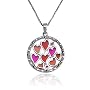 Sterling Silver Marcasite & Red Epoxy Hearts Circle Pendant, 18"