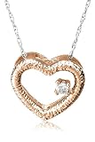 14k Rose Gold Diamond Textured Heart Pendant (.03 cttw, J Color, I2 Clarity), 18