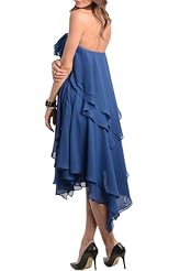 Sexy Strapless  Polyester  Dress With a Sash  and Ruffles