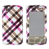Hot Pink and Brown Cross Plaid Snap on Hard Skin Cover Case for Lg Chocolate Touch Vx8575 + Microfiber Cell Phone Bag