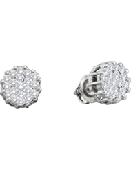 14K White Gold 1.00CT Round Cut Cluster Pave Diamond Flower Earrings