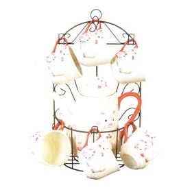 PIG 9pc TEA Set Pot & Cups w/Iron Rack NEW!