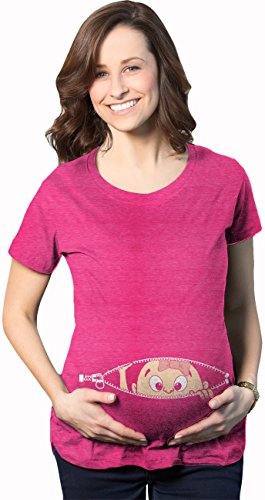Maternity Peeking Caucasian Baby Girl Cute Bow Pregnancy HOT PINK Tee