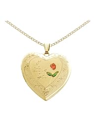 Gold Plated Silver "I Love You" and Rose Heart Locket Pendant Necklace, 18"